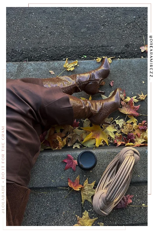Sarai Knee High Heel Boots - Brown Monochromatic Shoe Look  