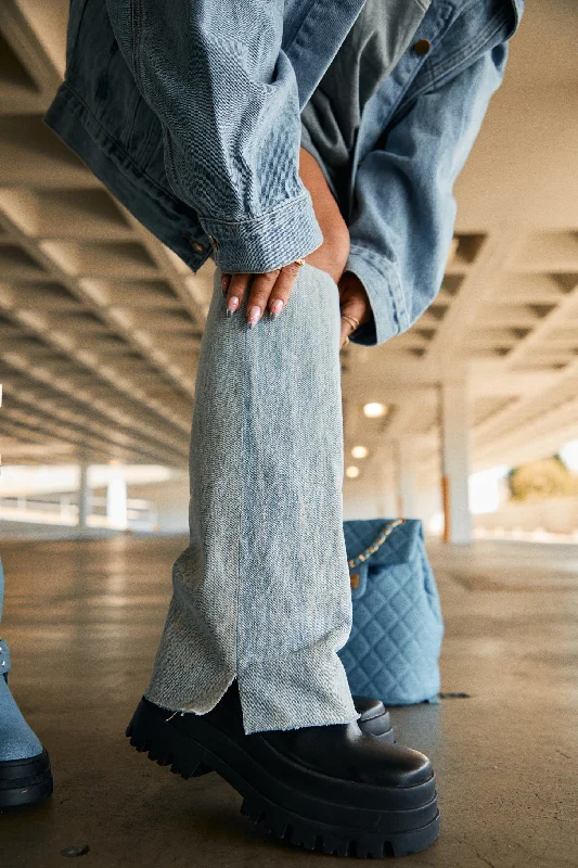 She's The Star Denim Chunky Platform Boots - Denim Desert Boot Utility Style  
