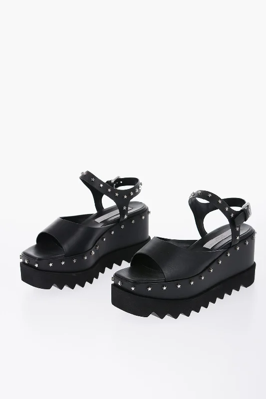 Stella Mccartney Sandlas Elyse With Star Studs Wedge 8 Cm Distressed Leather Shoe Style  