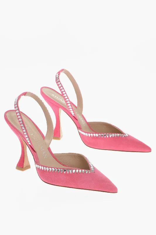 Stuart Weitzman Suede Leather Sandals With Rhinestones Details 10 Cm Art Deco - Inspired Shoe Look Stuart Weitzman Suede Leather Sandals With Rhinestones Details 10 Cm Art Deco - Inspired Shoe Look