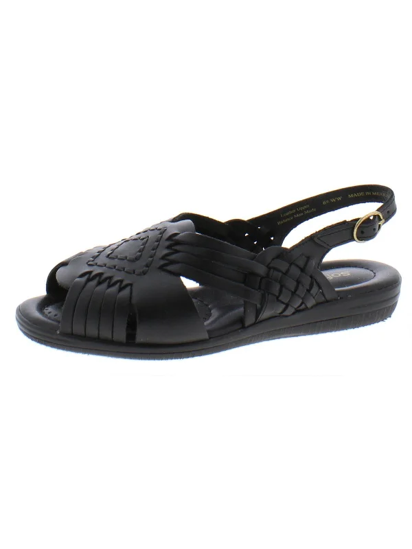 Tela Womens Leather Open Toe Slingback Sandals Casual Loafer Style          