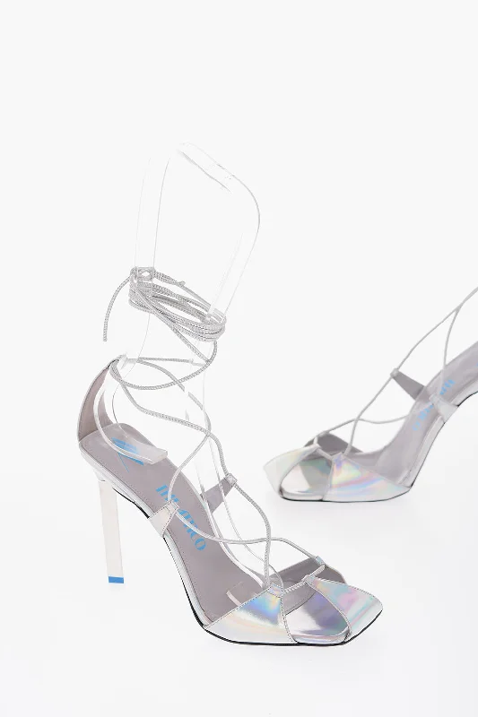 The Attico Holographic Effect Leather Adele Lace-Up Sandals Heel 11.5Cm Minimalist Sneaker Style The Attico Holographic Effect Leather Adele Lace-Up Sandals Heel 11.5Cm Minimalist Sneaker Style