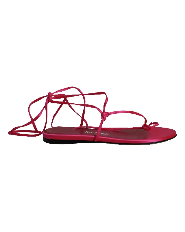 The Attico Kika Lace Up Thong Sandals in Pink Satin Rubber - Sole Plimsoll Look  