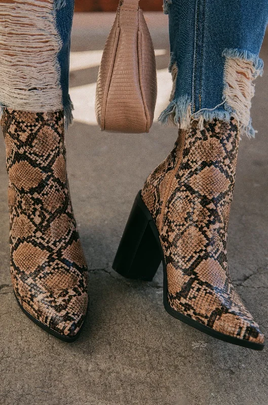 Triumph Block Heel Ankle Boots - Snake Striped Shoe Style  