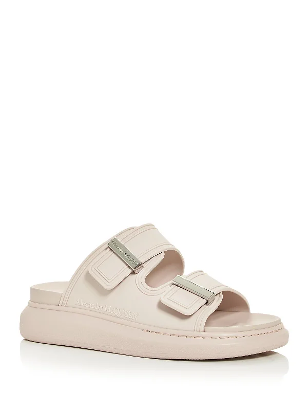 Two Band Rubber Slide Womens Double Strap Open Toe Flatform Sandals Edwardian Shoe Look  