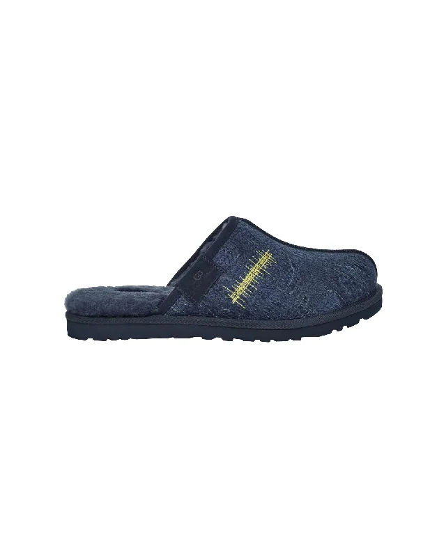 Ugg Tes Embroidered Slide  - UGG - Calfskin - Blue Mod Oxford Design  