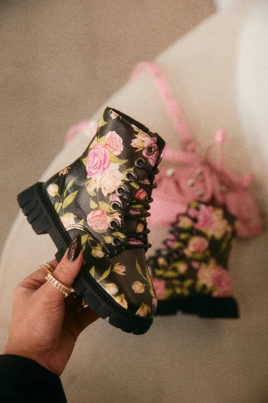Valentina Lace Up Boots - Floral Brogue Oxford Aesthetic 