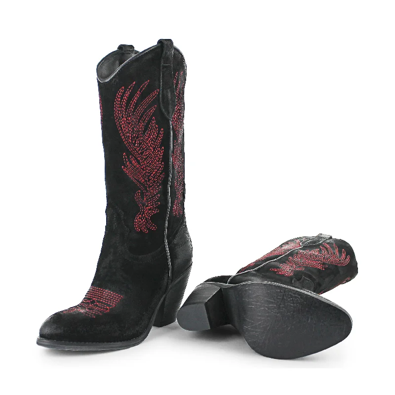 WEST01- Black Red Wings Cowboy Single - Buckle Monk Look  