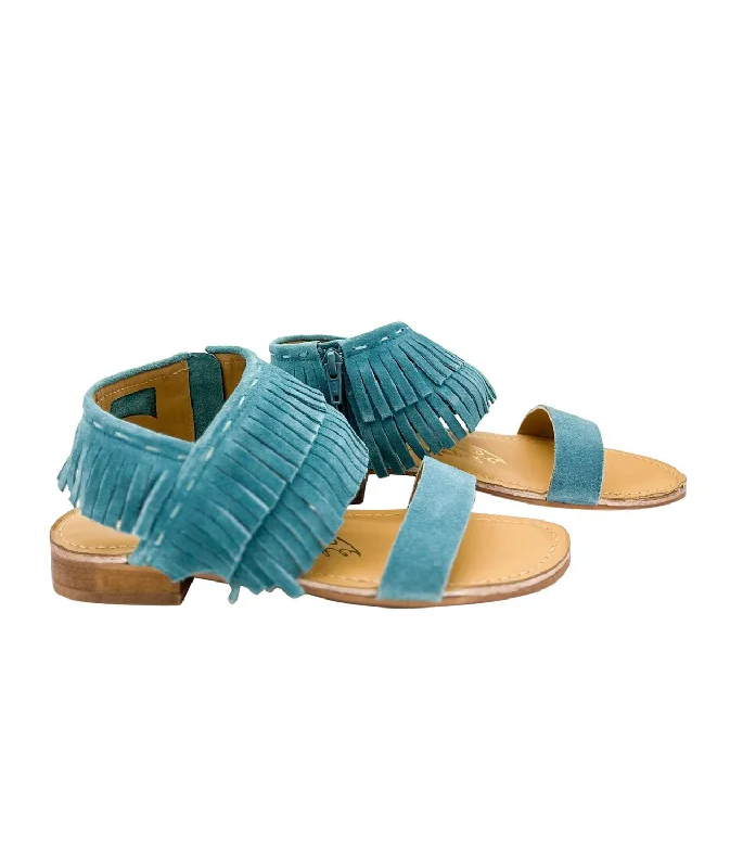 Women Fringe Star Sandal In Teal Combat - Inspired Military Boot Look  