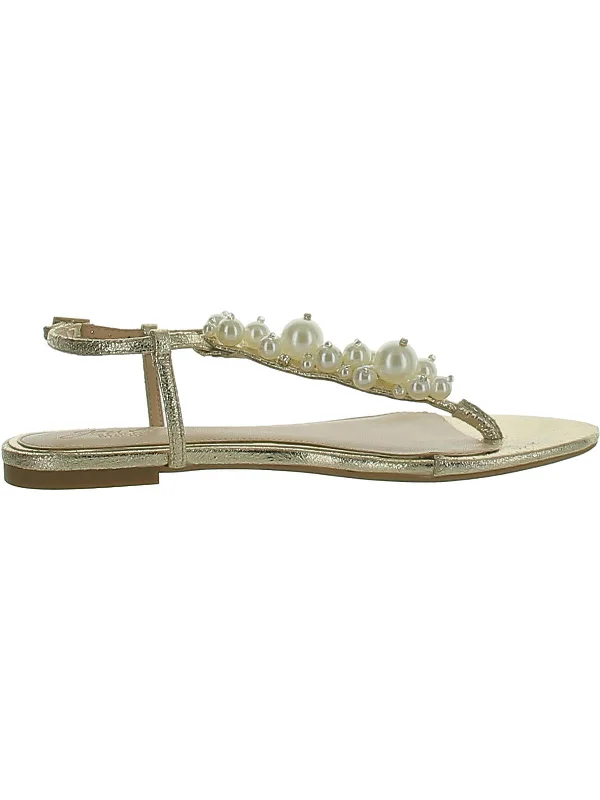 Womens Adjustable Embellished T-Strap Sandals Beaded Moccasin Design 