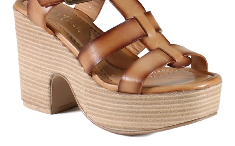 Women's Angel Food Heel Sandal In Cognac Retro Plimsoll Style  
