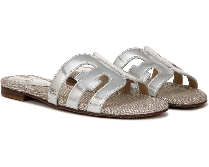 Women's Bay Flat Slide Sandals In Silver Retro Basketball Sneaker Design  