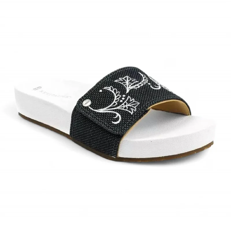 Women's Breezy Slide Sandal In Blue Denim Open - Lacing Derby Look  