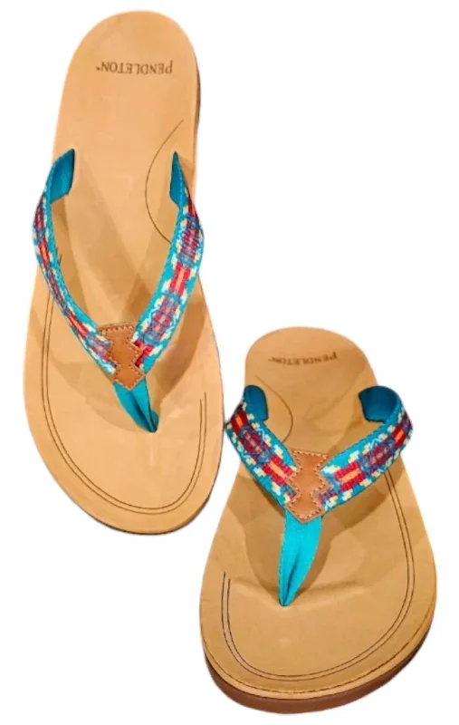 Women's Carico Lake Thong Sandal In Turquoise Mod Oxford Design  
