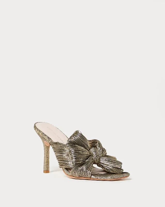 Women's Claudia Pleated Bow Mule Sandal In Gold Embroidered Cowboy Boot Design  