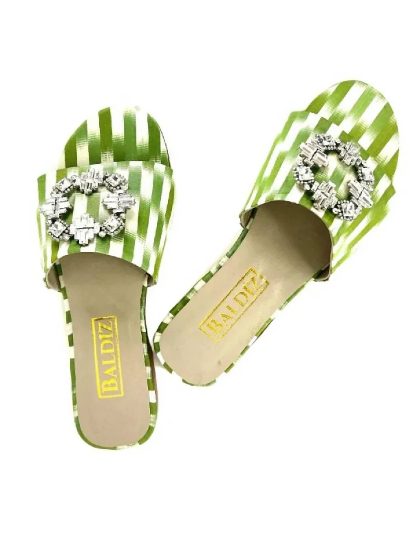 Women's Cocktail Slide Sandal In Green Monochromatic Shoe Look  