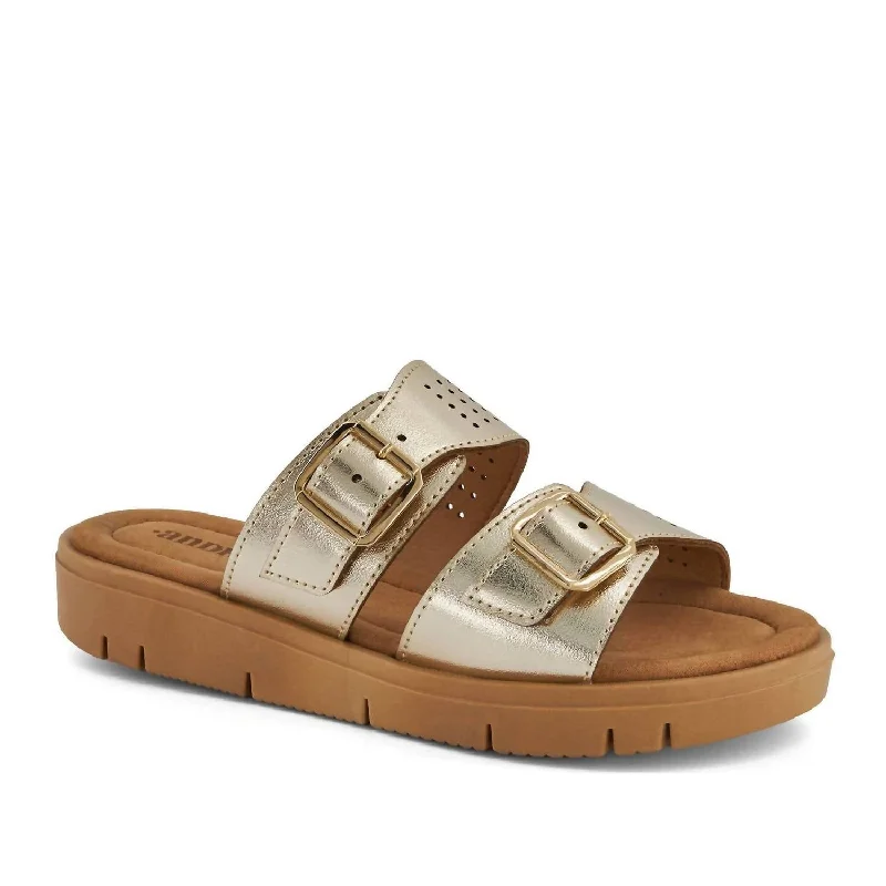 Women's Comfort Footbed Double Buckle Sandals In Gold Desert Boot Utility Style  