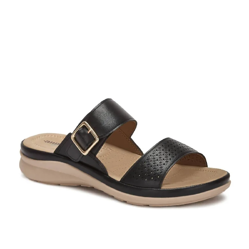 Women's Comfort Padded Footbed Sandals In Black Single - Buckle Monk Look  