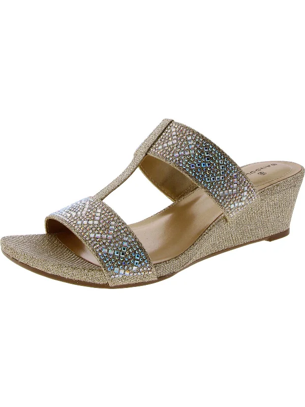 Womens Embellished Slip On Wedge Sandals Wingtip Oxford Design 