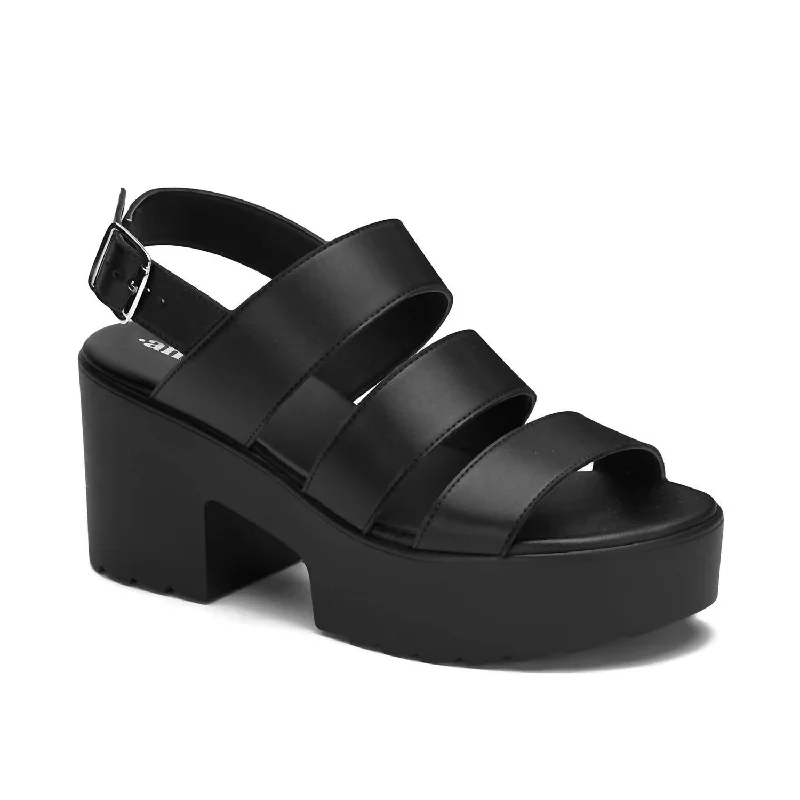 Women's Fashion Platform Sandals In Black Elastic - Sided Chelsea Look  