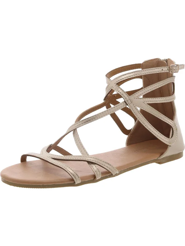 Womens Faux Leather Flat Strappy Sandals Distressed Leather Shoe Style  