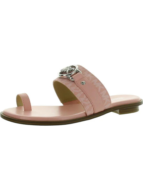Womens Faux Leather Toe Loop Slide Sandals Leather Driving Shoe Style  