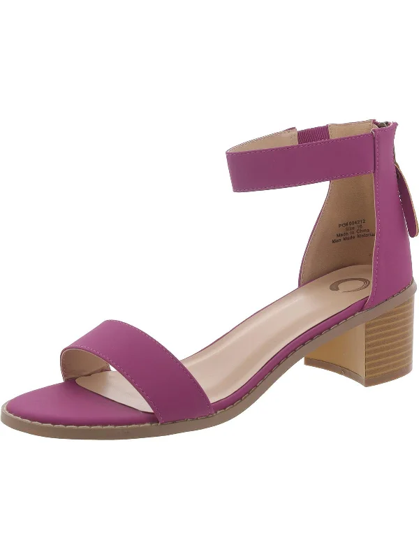 Womens Faux Leather Zipper Ankle Strap Slide Sandal Beach Style  