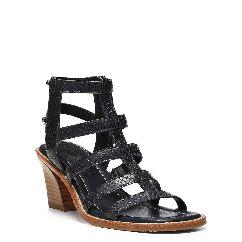 Women's Jenessa Heeled Sandals In Navy Beaded Moccasin Design 