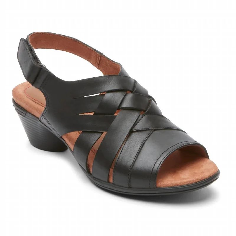 Women's Laurel Woven Sandal - Medium Width In Black Distressed Leather Shoe Style  