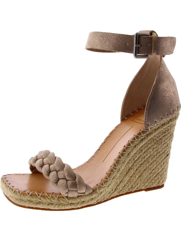 Womens Leather Ankle Strap Wedge Sandals Camouflage Print Boot Style  