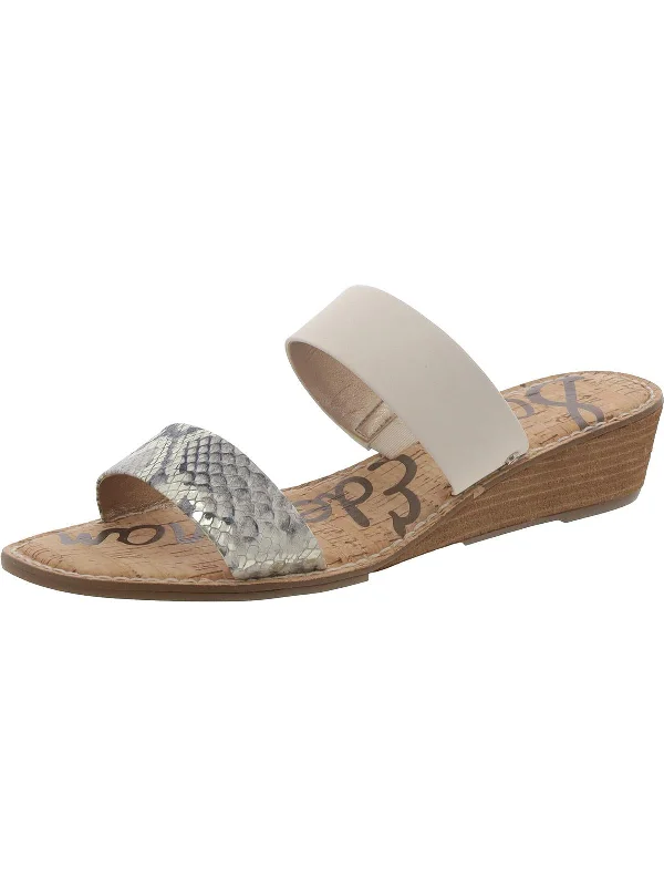 Womens Leather Slides Wedge Sandals Embroidered Cowboy Boot Design  