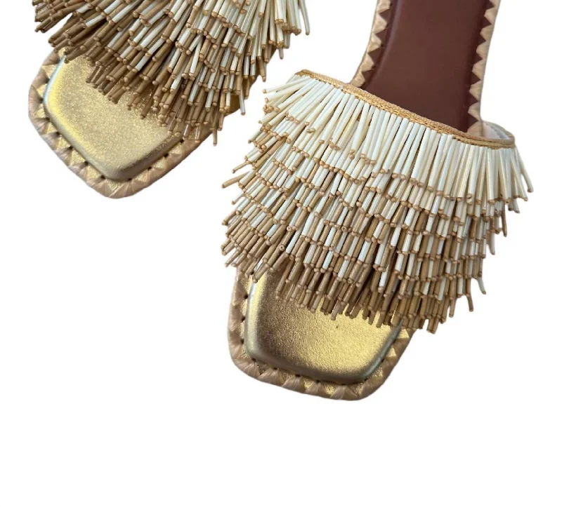 Women's Leonie Beaded Flat Sandals In Gold Retro Plimsoll Style  