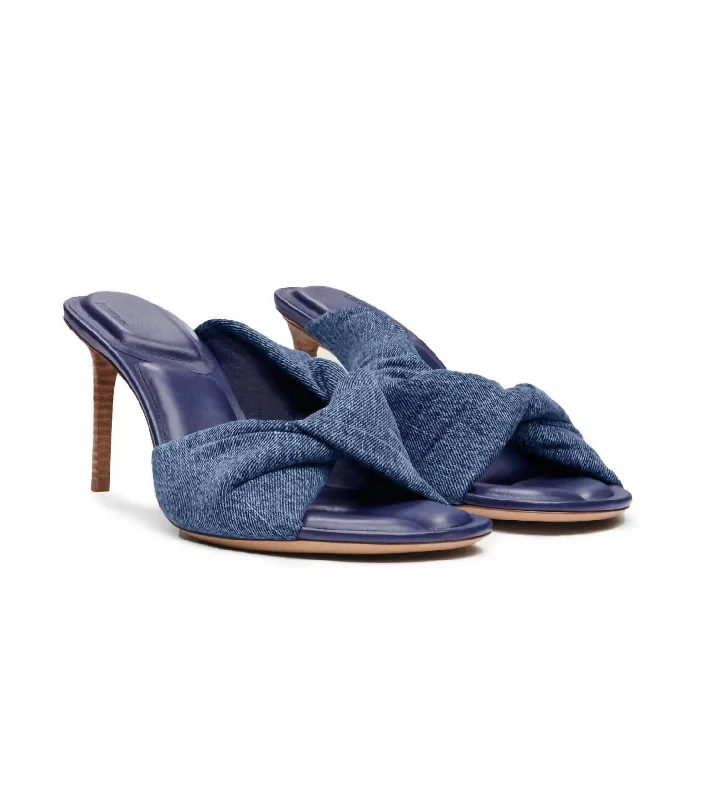 Women's "les Mules Bagnu" Heeled Sandal In Blue Strap - Up Sandal Resort Style  