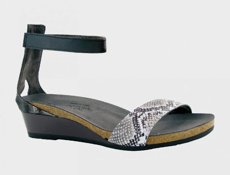 Womens Pixie Sandal - Medium Width In Grey Cobra Metallic Onyx Black Luster Hip - Hop Sneaker Style  
