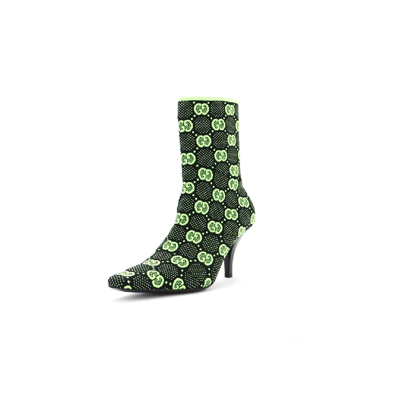 Women's Pointy Toe Sock Boots GG Technical Fabric Patchwork Shoe Aesthetic  