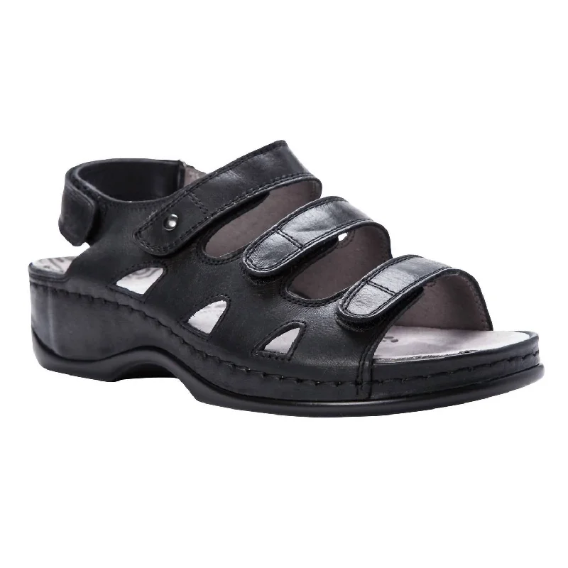 Womens Propet Kara Sandal - Medium Width In Black Single - Buckle Monk Look  