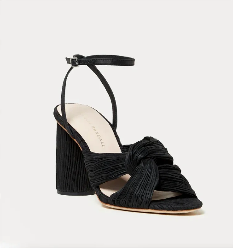 Women's Reed Pleated Twist Heeled Sandal In Black Checkered Shoe Pattern Look  