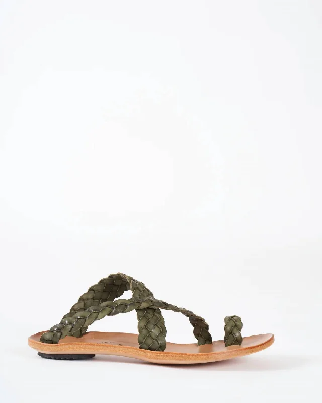 Women's Revival Sandals In Green Braid/natural Sole Ankle - High Military Boot Style  