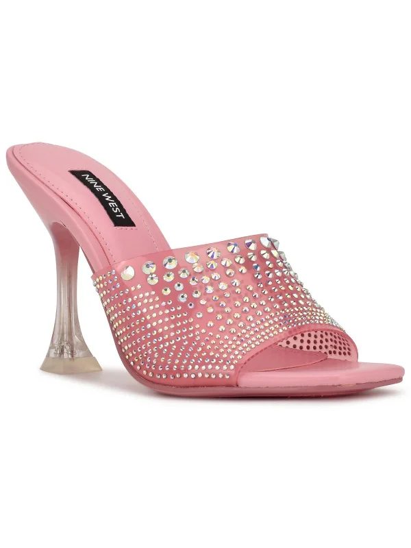 Womens Rhinestone Slip On Heels Open - Lacing Derby Look  