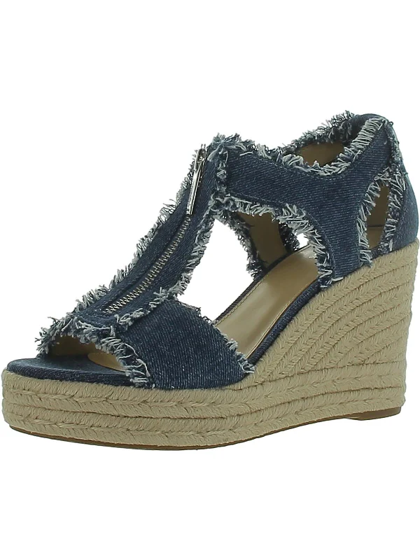 Womens Round toe Front Zipper Wedge Sandals Strap - Up Sandal Resort Style  