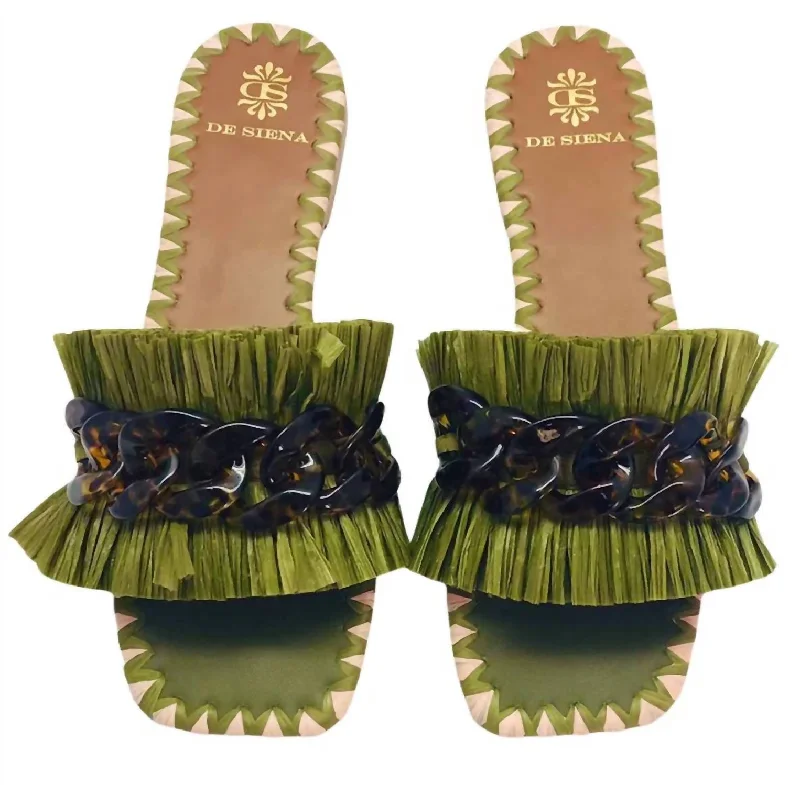 Women's Sabaudia Raffia Flat Sandals In Green Hemp - Material Shoe Style  