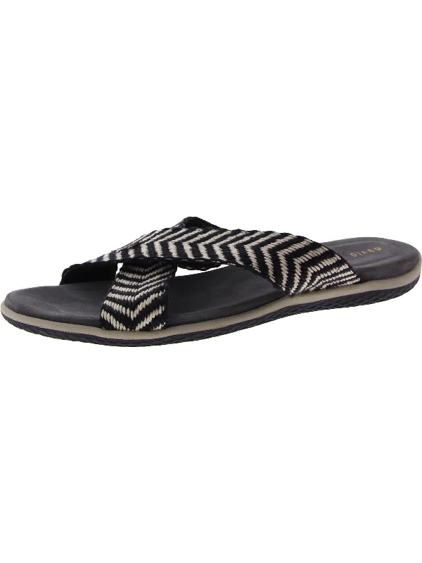 Womens Slip On Open Toe Slide Sandals Retro Plimsoll Style  