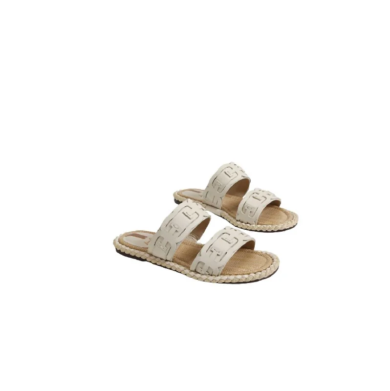 Women's Tatum Double E Logo Slide Sandal In Modern Ivory Croco/leather Neon - Accent Sneaker Look  