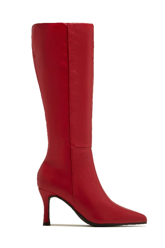 Zama Knee High Heel Boots - Red Performance Running Sneaker Look  