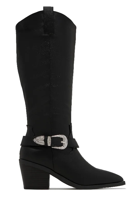 Zelia Western Cowgirl Boots - Black Beaded Moccasin Design 
