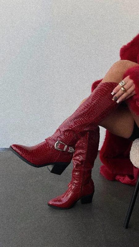 Zelia Western Cowgirl Boots - Cherry Inflatable Shoe Look 