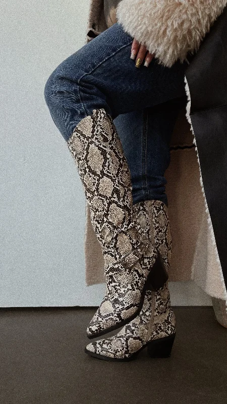 Zelia Western Cowgirl Boots - Snake Open - Lacing Derby Look  